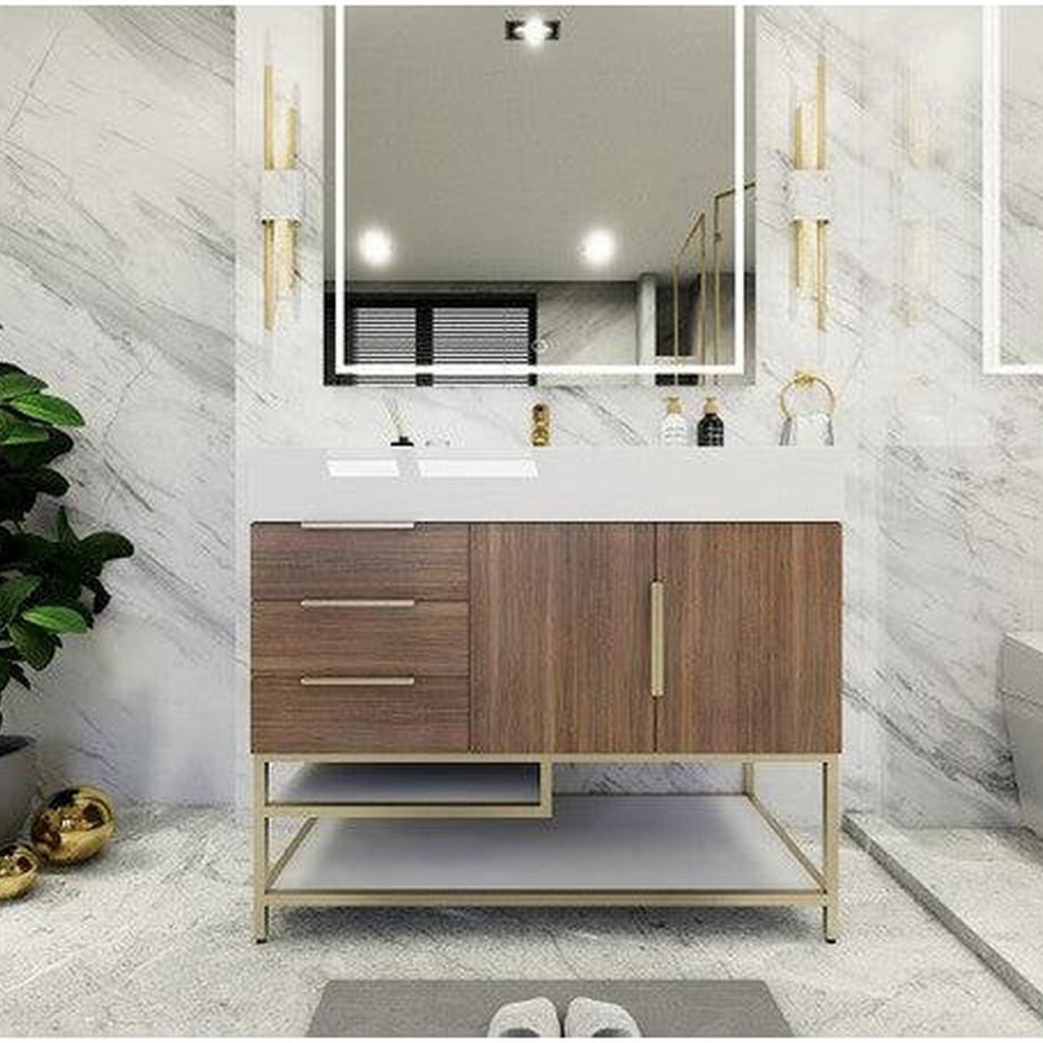 Elara 42&quot; Rosewood Freestanding Vanity With Left Side Drawers and Single Reinforced White Acrylic Sink