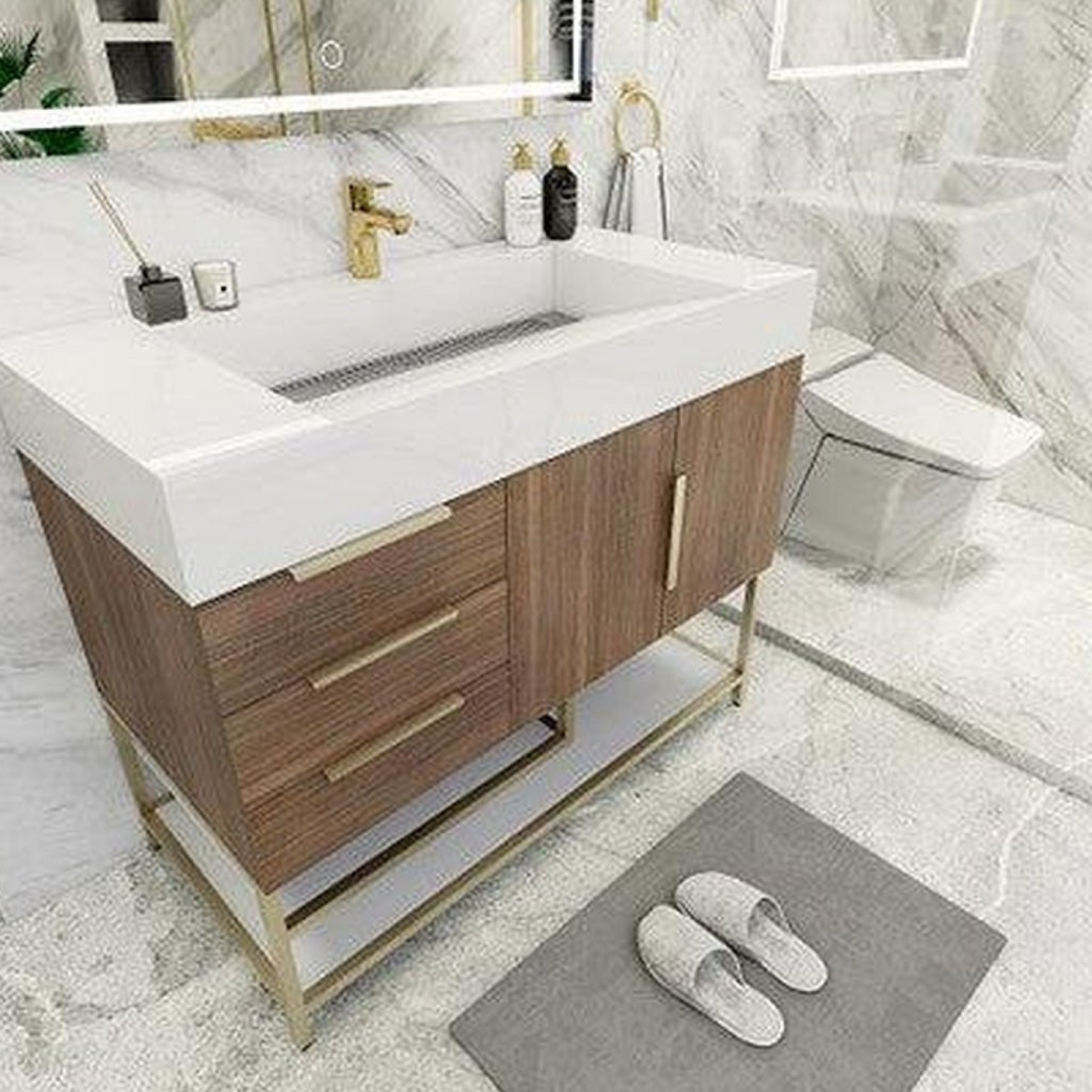 Elara 42&quot; Rosewood Freestanding Vanity With Left Side Drawers and Single Reinforced White Acrylic Sink