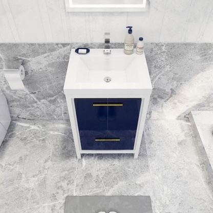 Amara 24&quot; High Gloss Night Blue Freestanding Vanity With Single Reinforced White Acrylic Sink
