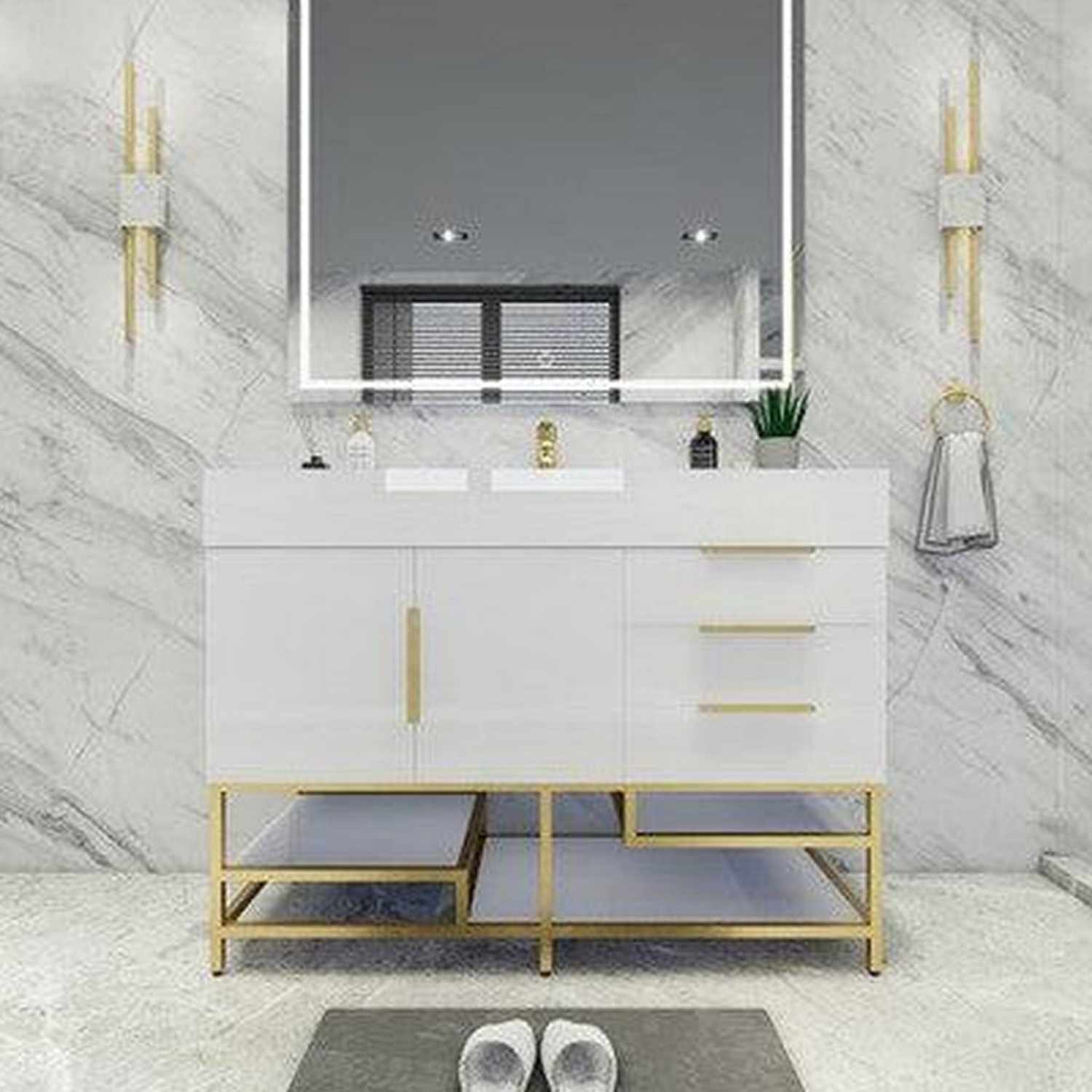 Elara 48&quot; High Gloss White Freestanding Vanity With Single Reinforced White Acrylic Sink