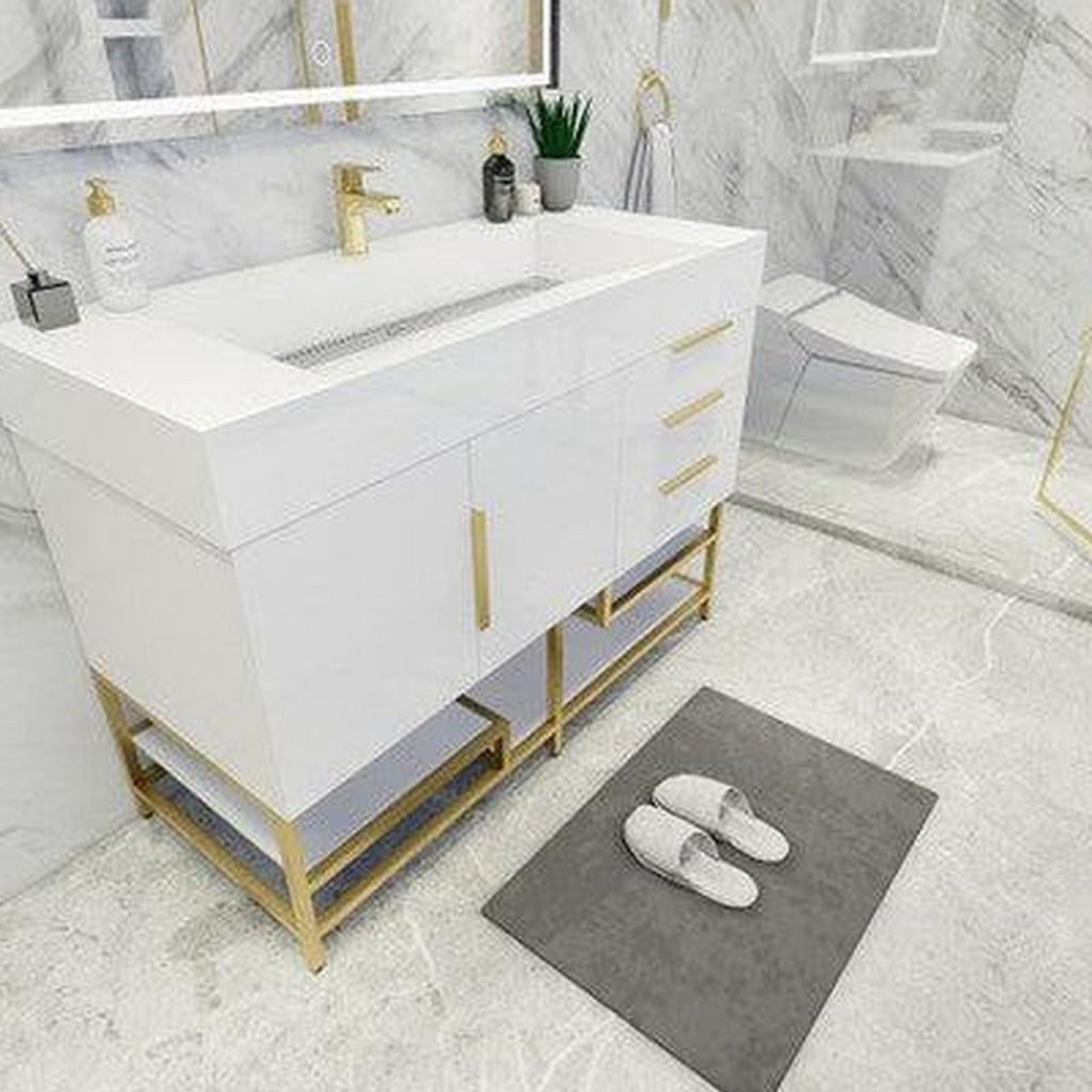 Elara 48&quot; High Gloss White Freestanding Vanity With Single Reinforced White Acrylic Sink