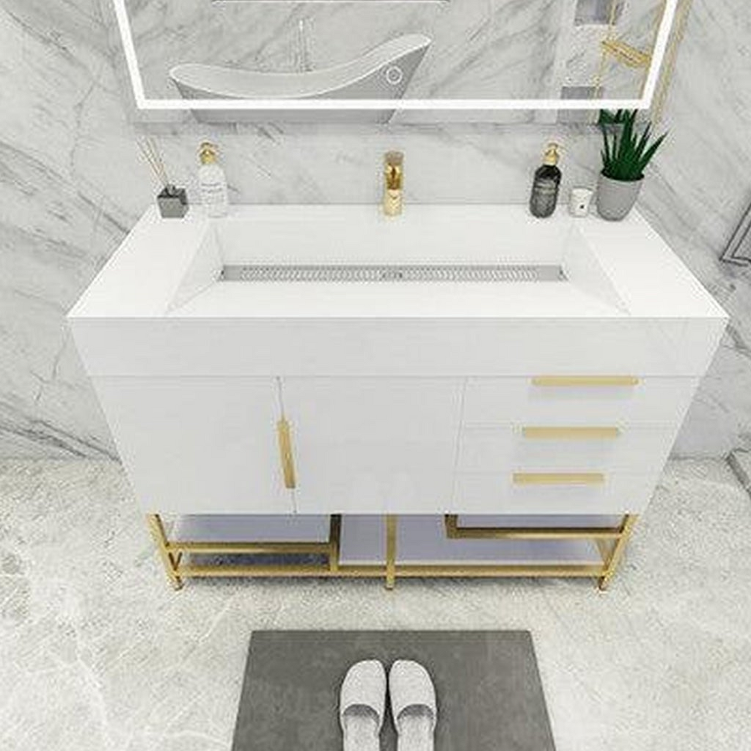 Elara 48&quot; High Gloss White Freestanding Vanity With Single Reinforced White Acrylic Sink