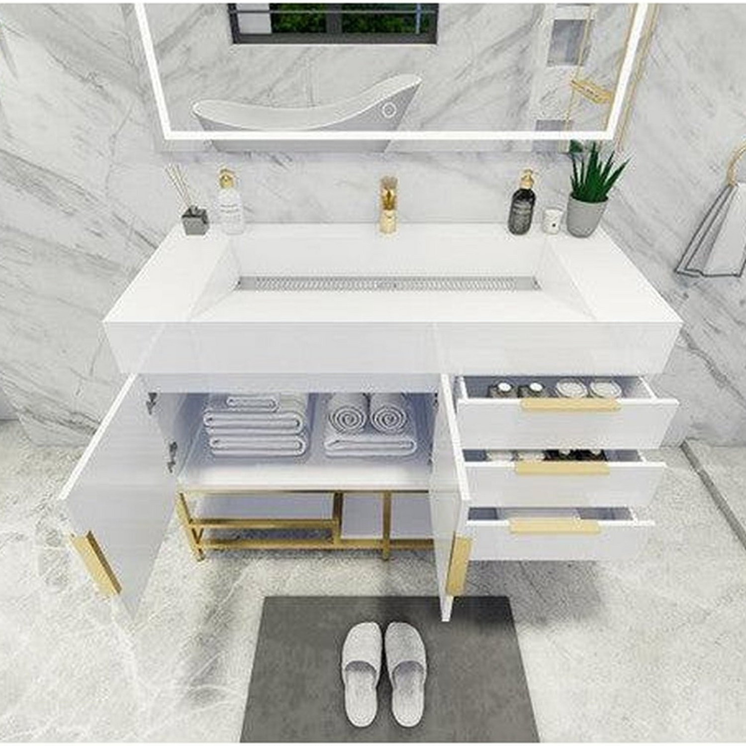 Elara 48&quot; High Gloss White Freestanding Vanity With Single Reinforced White Acrylic Sink