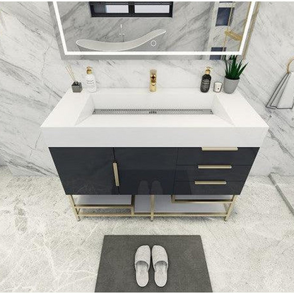 Elara 48&quot; High Gloss Gray Freestanding Vanity With Single Reinforced White Acrylic Sink