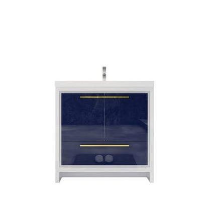 Amara 36&quot; High Gloss Night Blue Freestanding Vanity With Single Reinforced White Acrylic Sink