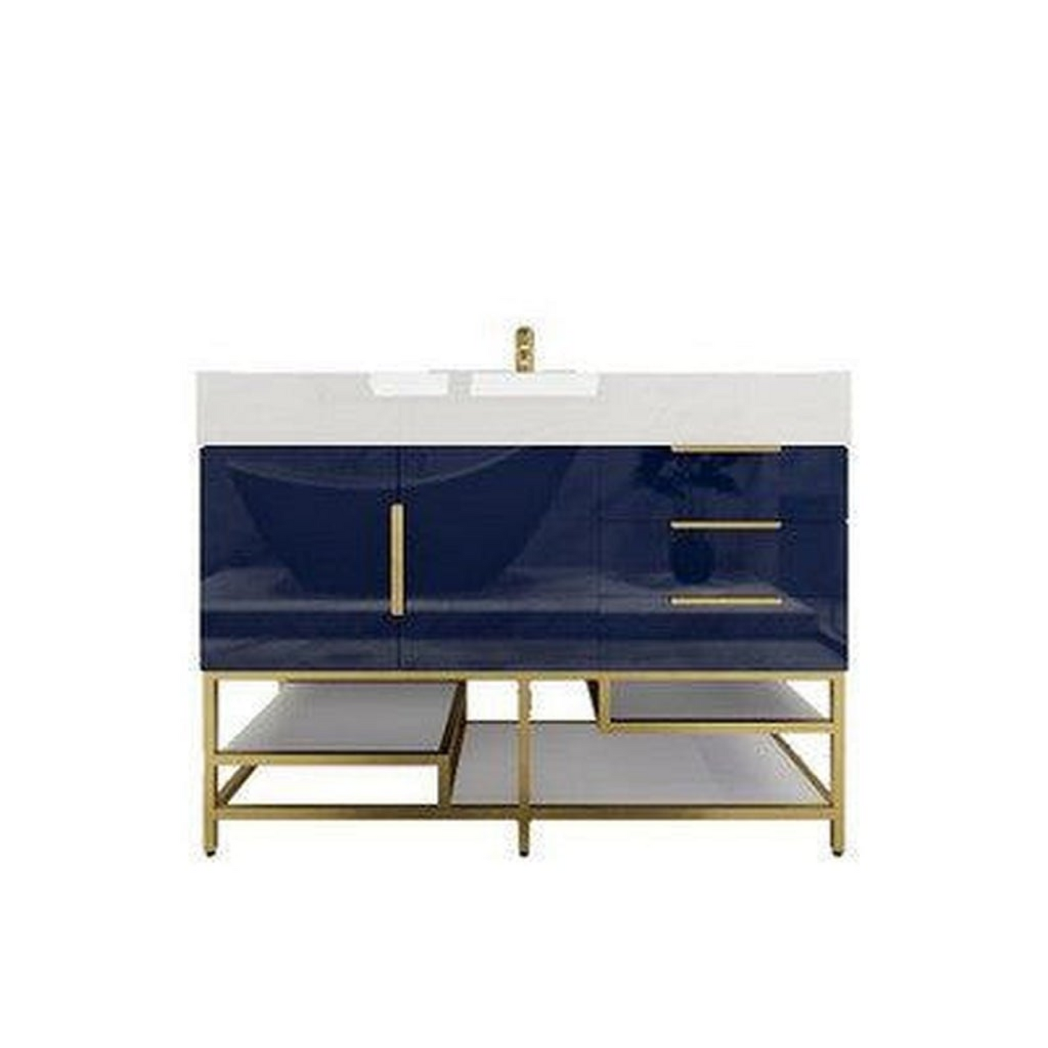 Elara 48&quot; High Gloss Night Blue Freestanding Vanity With Single Reinforced White Acrylic Sink