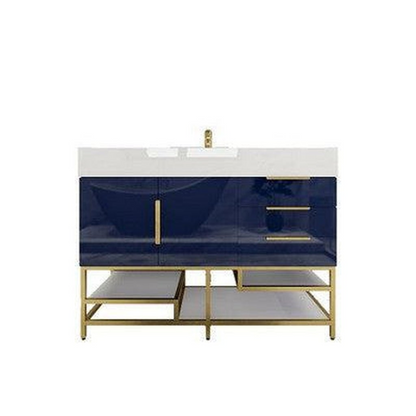 Elara 48&quot; High Gloss Night Blue Freestanding Vanity With Single Reinforced White Acrylic Sink