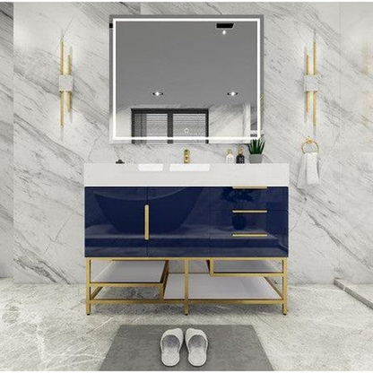 Elara 48&quot; High Gloss Night Blue Freestanding Vanity With Single Reinforced White Acrylic Sink