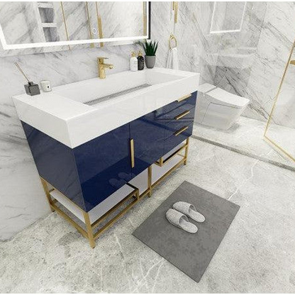 Elara 48&quot; High Gloss Night Blue Freestanding Vanity With Single Reinforced White Acrylic Sink