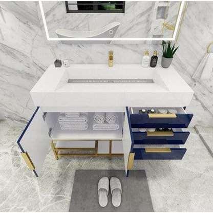 Elara 48&quot; High Gloss Night Blue Freestanding Vanity With Single Reinforced White Acrylic Sink