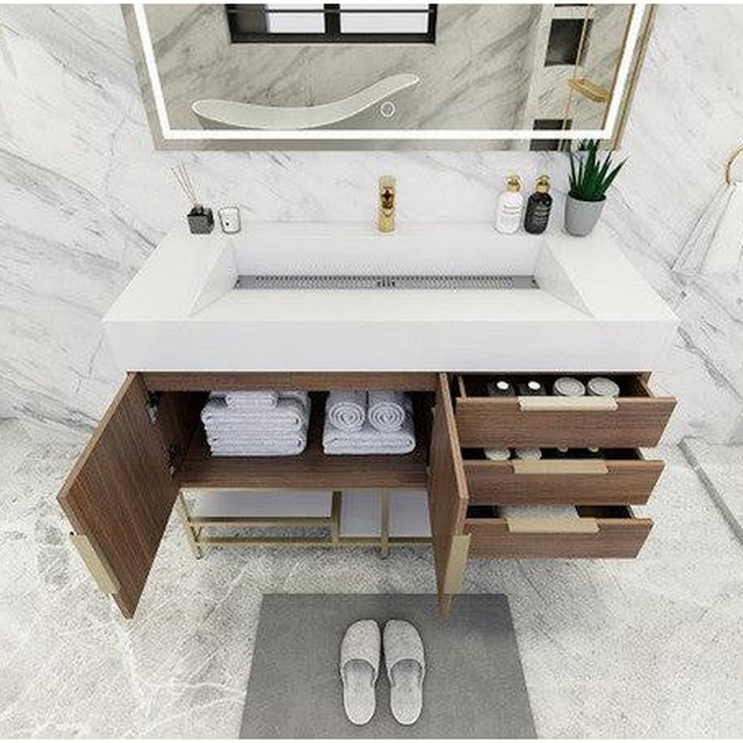 Elara 48&quot; Rosewood Freestanding Vanity With Single Reinforced White Acrylic Sink