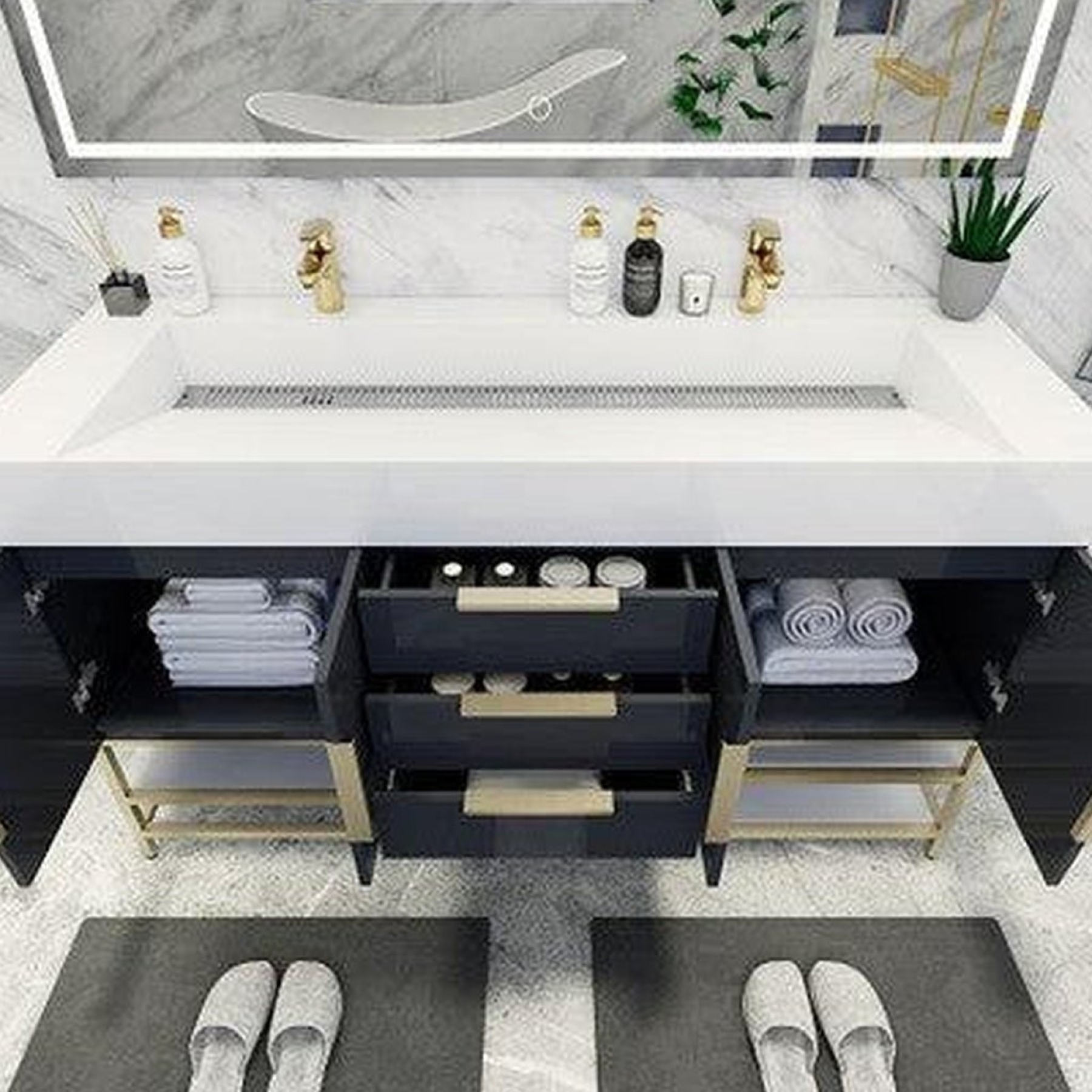 Elara 60&quot; High Gloss Gray Freestanding Vanity With Double Reinforced White Acrylic Sinks