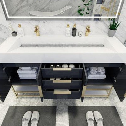Elara 60&quot; High Gloss Gray Freestanding Vanity With Double Reinforced White Acrylic Sinks