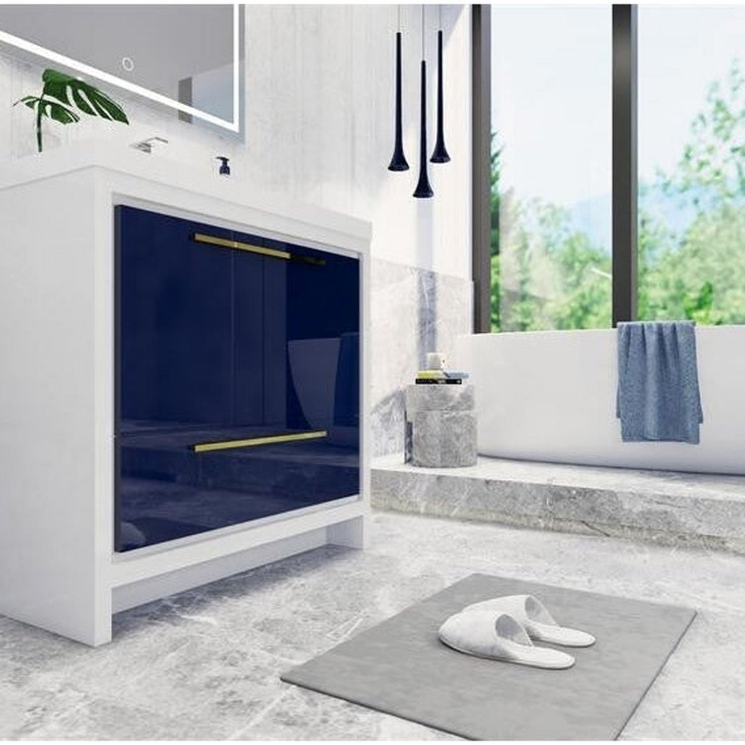 Amara 36&quot; High Gloss Night Blue Freestanding Vanity With Single Reinforced White Acrylic Sink