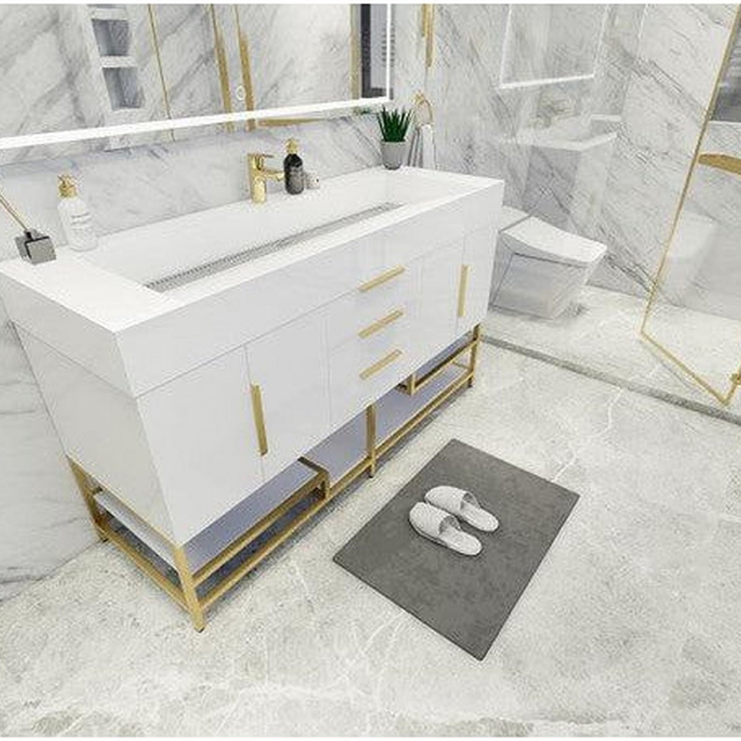 Elara 60&quot; High Gloss White Freestanding Vanity With Single Reinforced White Acrylic Sink