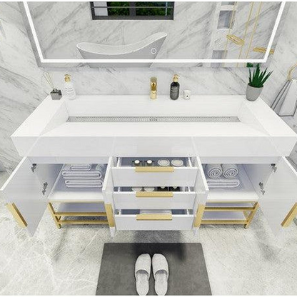 Elara 60&quot; High Gloss White Freestanding Vanity With Single Reinforced White Acrylic Sink