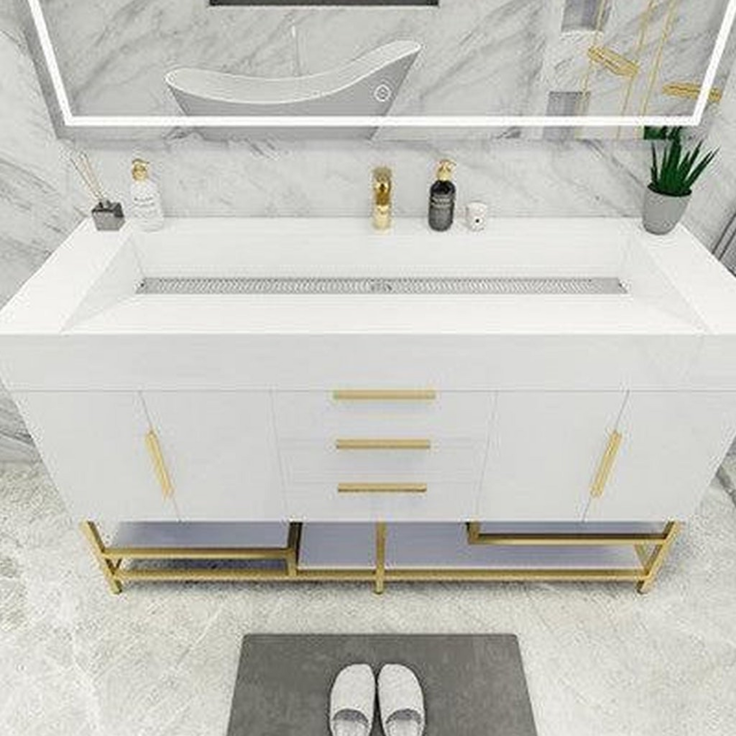 Elara 60&quot; High Gloss White Freestanding Vanity With Single Reinforced White Acrylic Sink