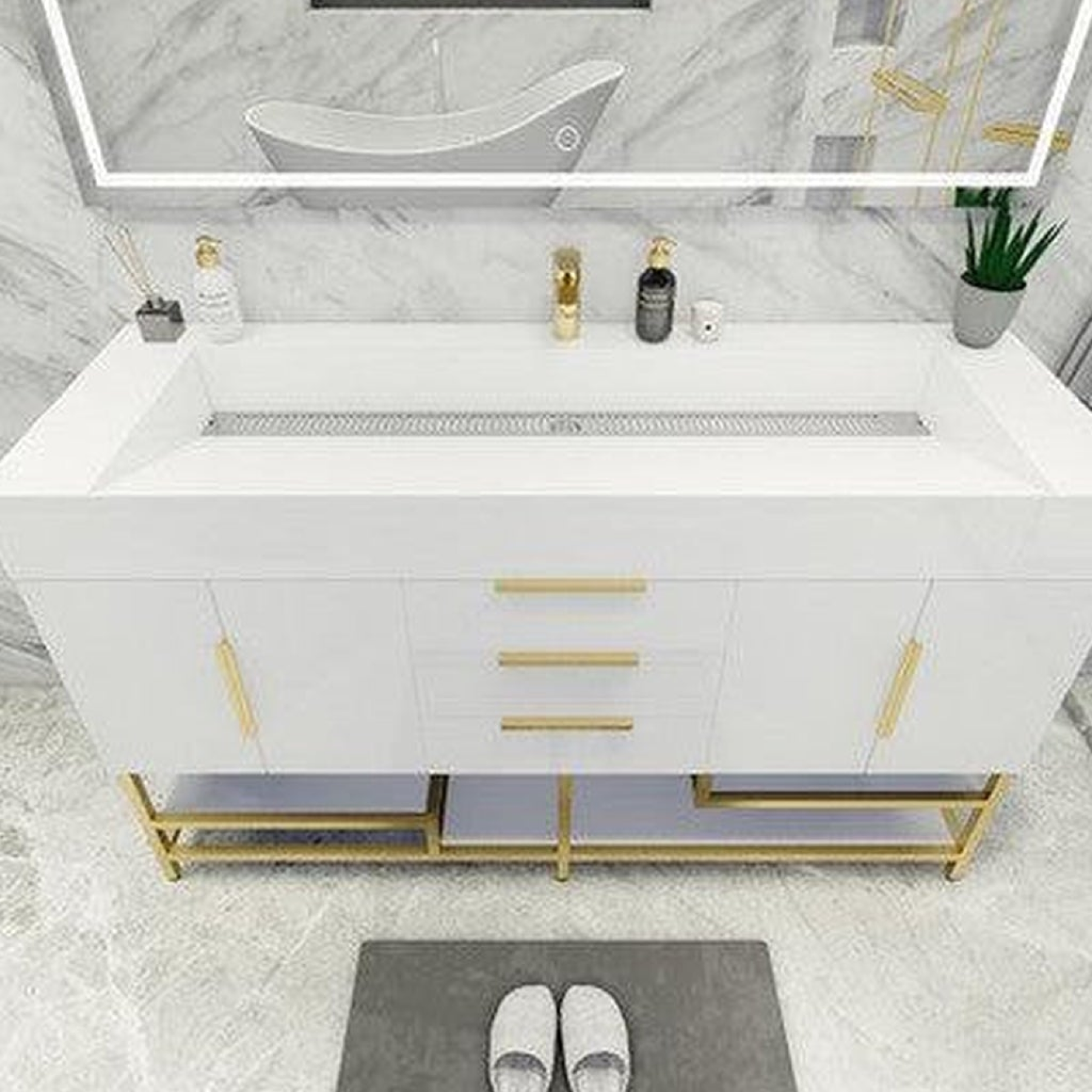 Elara 60&quot; High Gloss White Freestanding Vanity With Single Reinforced White Acrylic Sink