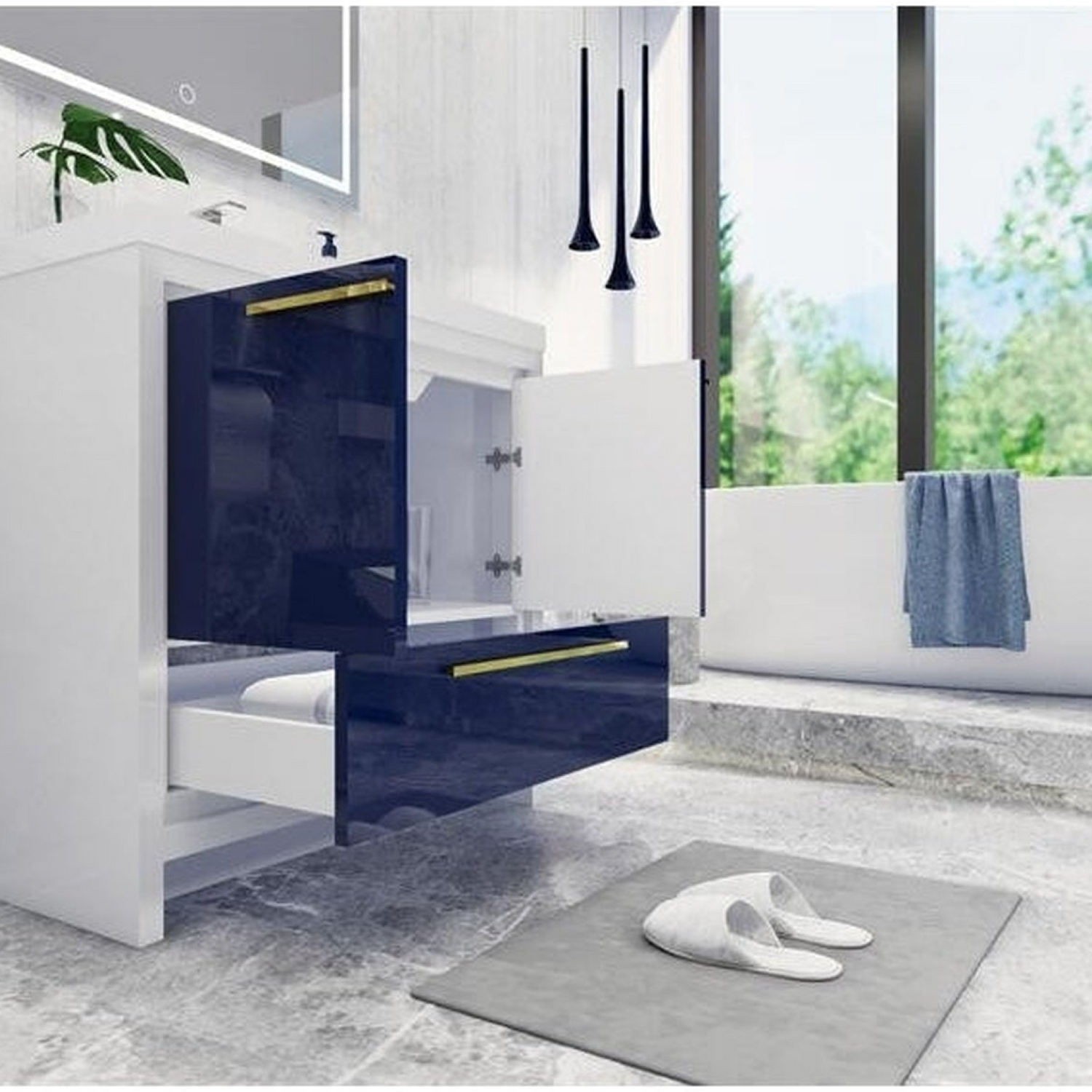 Amara 36&quot; High Gloss Night Blue Freestanding Vanity With Single Reinforced White Acrylic Sink