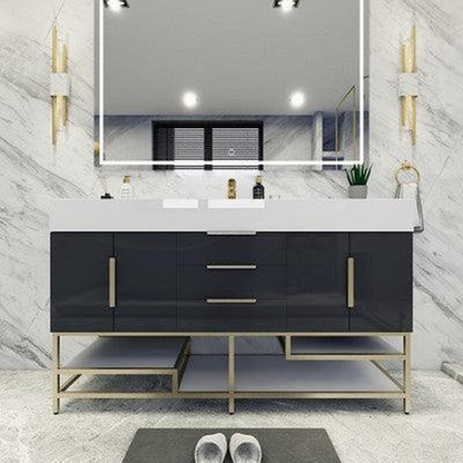 Elara 60&quot; High Gloss Gray Freestanding Vanity With Single Reinforced White Acrylic Sink