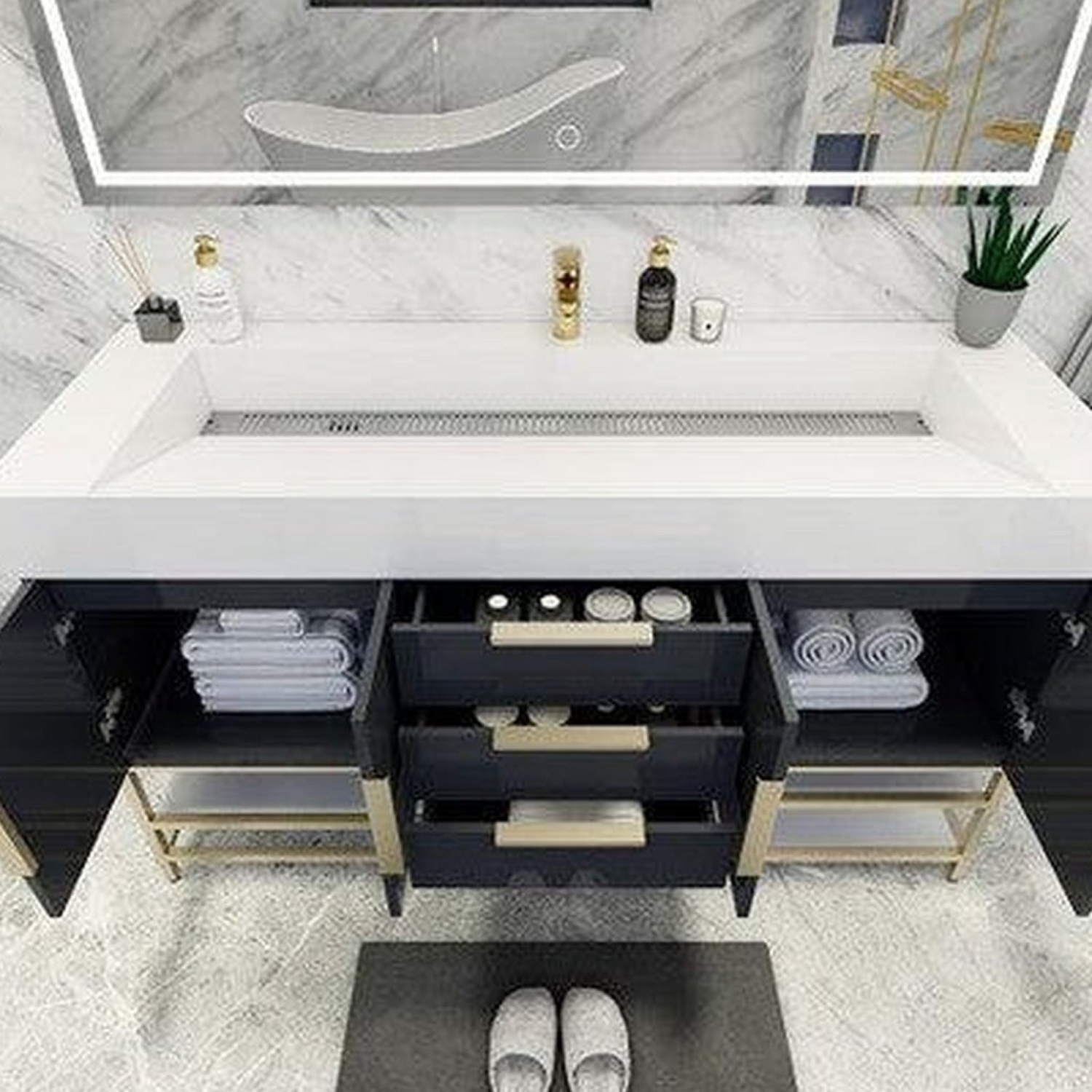 Elara 60&quot; High Gloss Gray Freestanding Vanity With Single Reinforced White Acrylic Sink