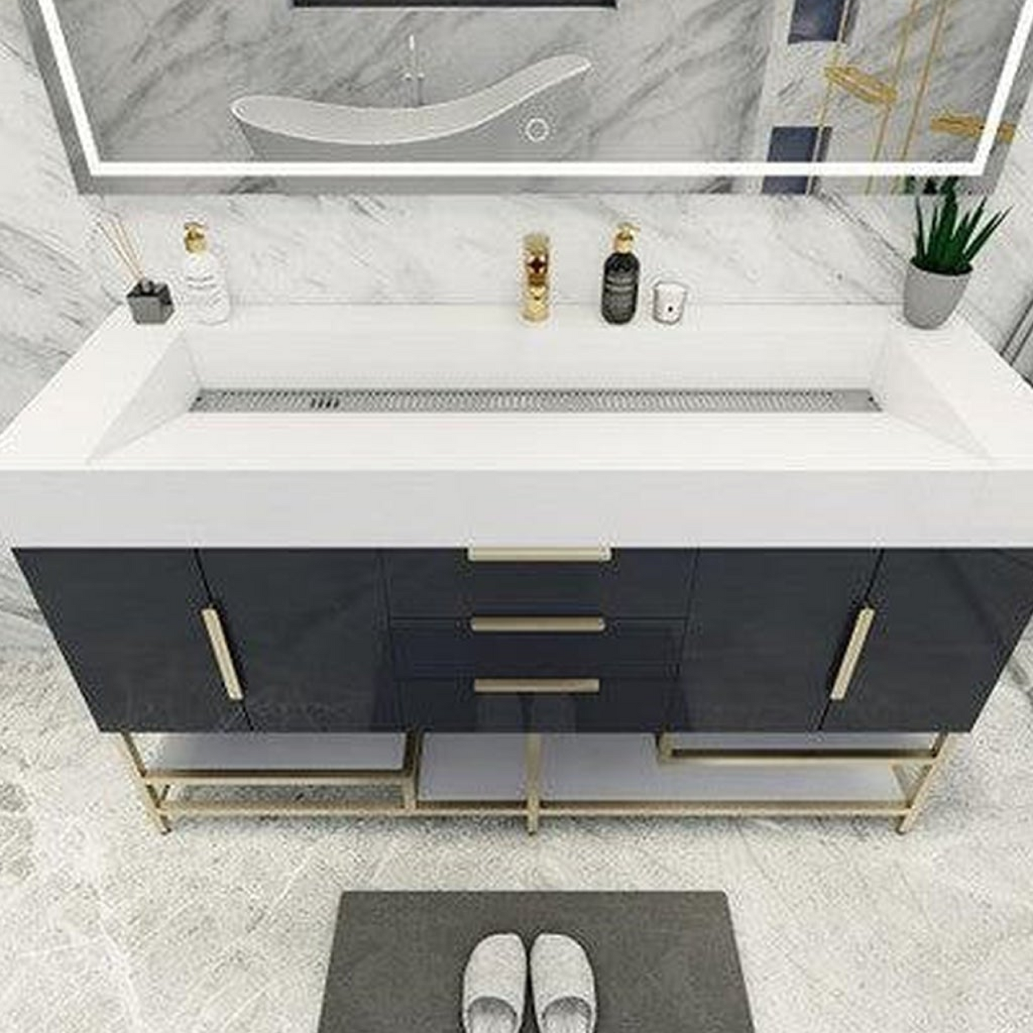 Elara 60&quot; High Gloss Gray Freestanding Vanity With Single Reinforced White Acrylic Sink