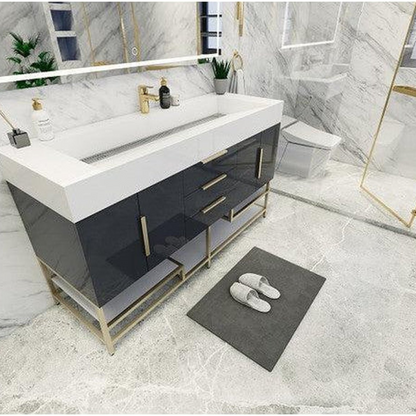 Elara 60&quot; High Gloss Gray Freestanding Vanity With Single Reinforced White Acrylic Sink