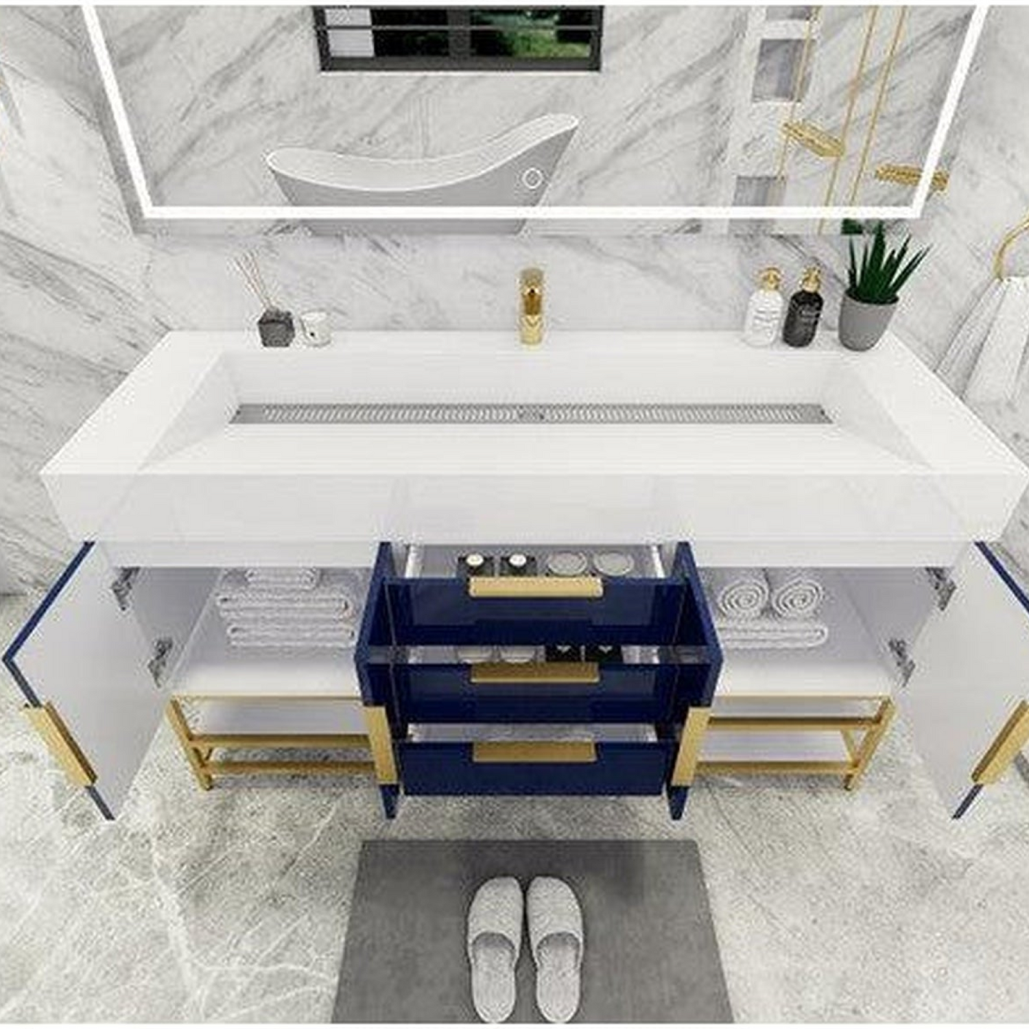 Elara 60&quot; High Gloss Night Blue Freestanding Vanity With Single Reinforced White Acrylic Sink