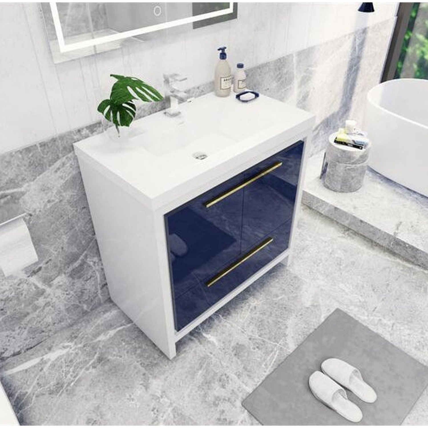 Amara 36&quot; High Gloss Night Blue Freestanding Vanity With Single Reinforced White Acrylic Sink