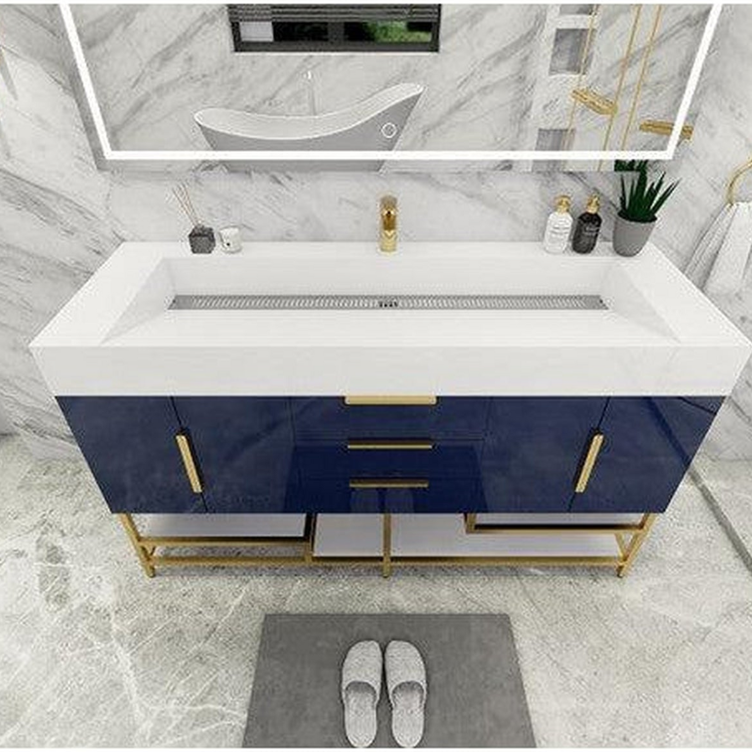 Elara 60&quot; High Gloss Night Blue Freestanding Vanity With Single Reinforced White Acrylic Sink