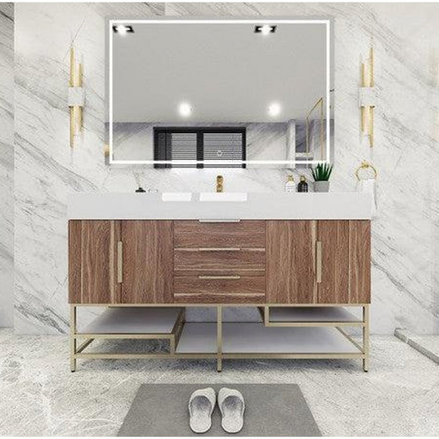Elara 60&quot; White Oak Freestanding Vanity With Single Reinforced White Acrylic Sink