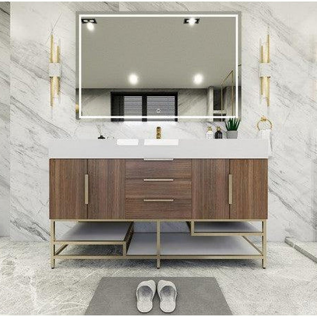 Elara 60&quot; Rosewood Freestanding Vanity With Single Reinforced White Acrylic Sink