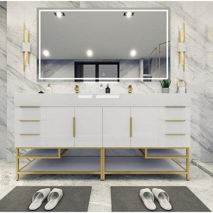 Elara 72&quot; High Gloss White Freestanding Vanity With Double Reinforced White Acrylic Sinks