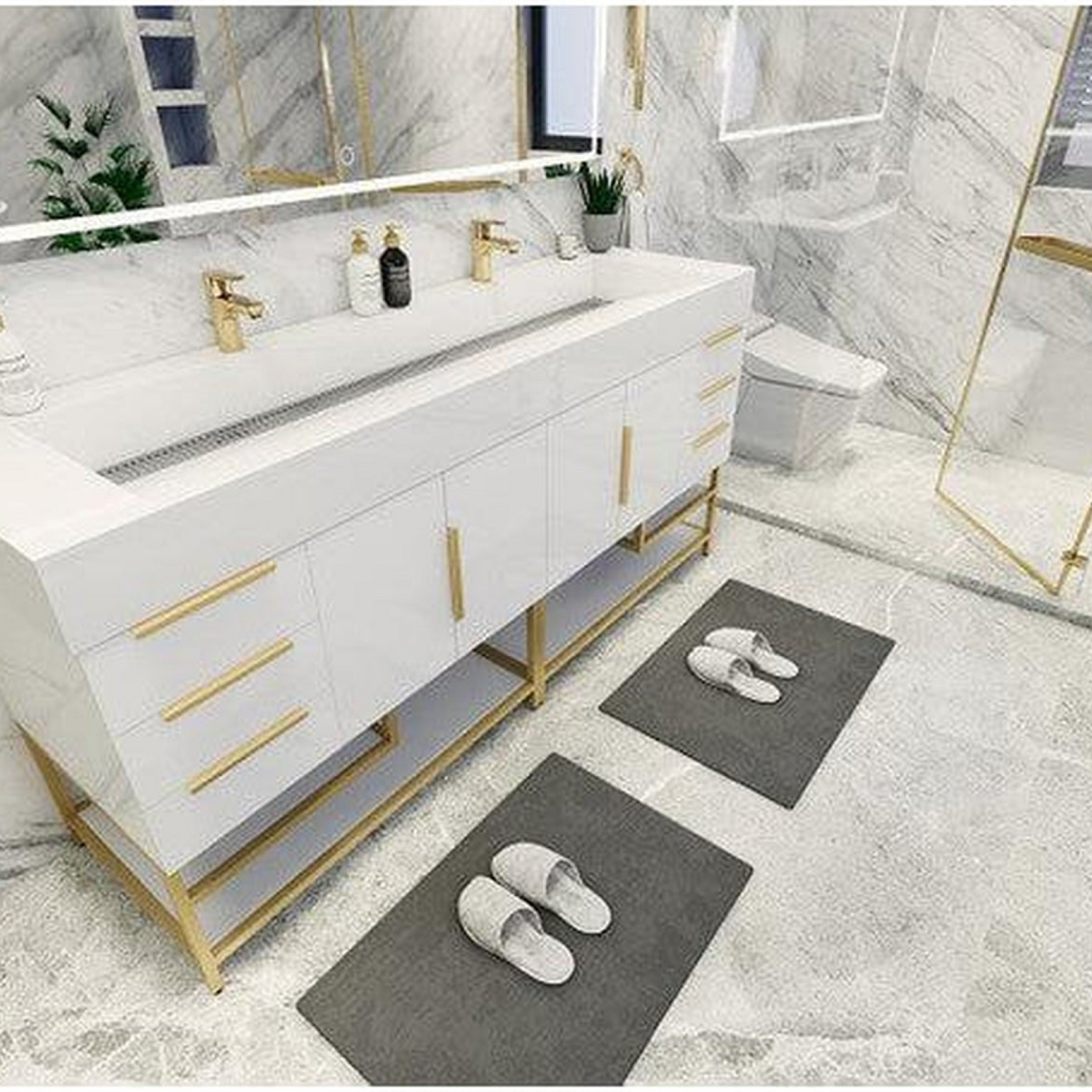 Elara 72&quot; High Gloss White Freestanding Vanity With Double Reinforced White Acrylic Sinks