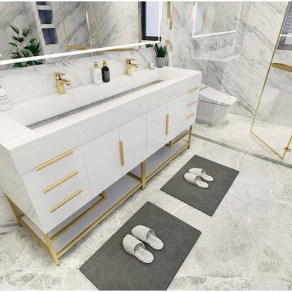 Elara 72&quot; High Gloss White Freestanding Vanity With Double Reinforced White Acrylic Sinks