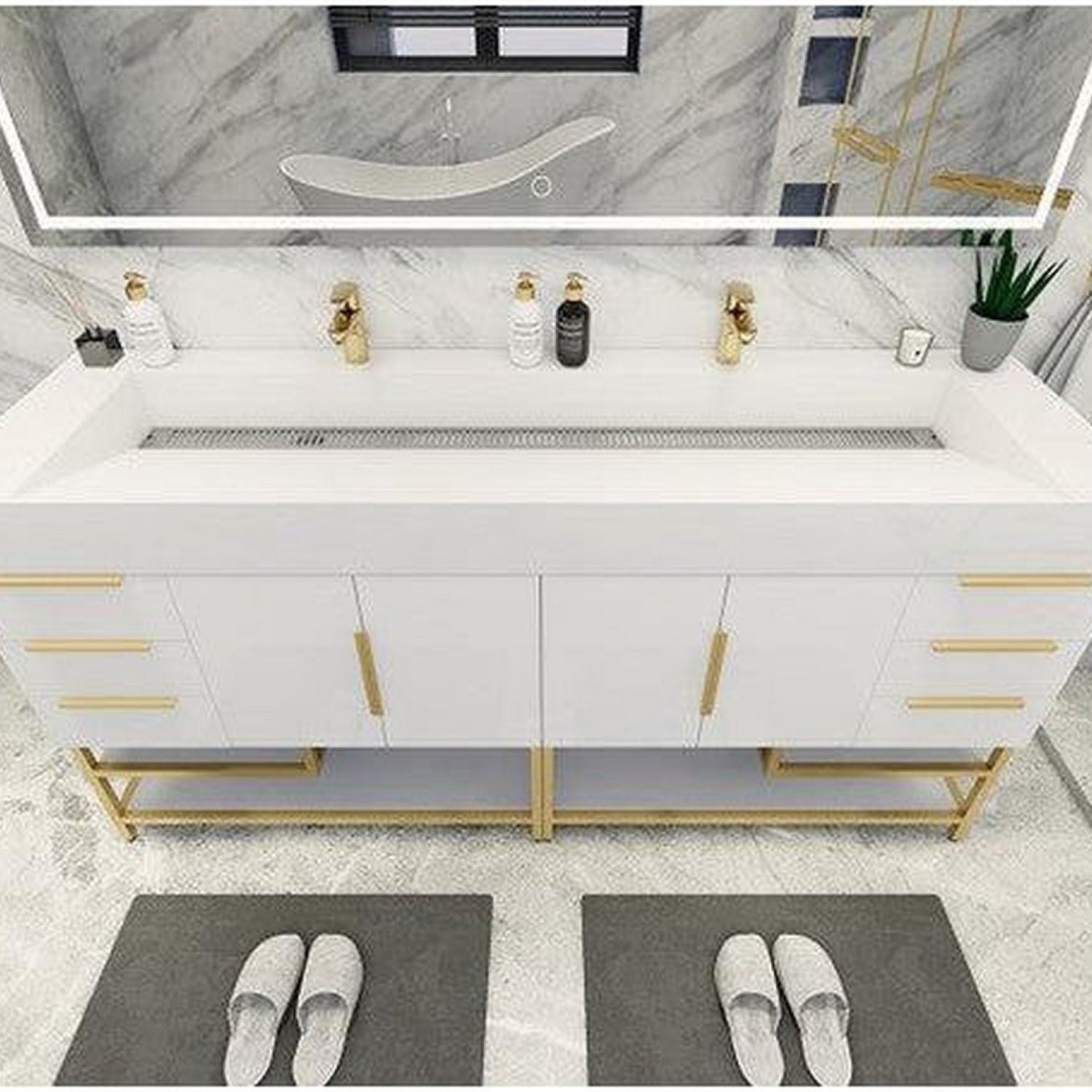 Elara 72&quot; High Gloss White Freestanding Vanity With Double Reinforced White Acrylic Sinks