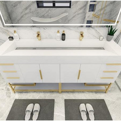 Elara 72&quot; High Gloss White Freestanding Vanity With Double Reinforced White Acrylic Sinks