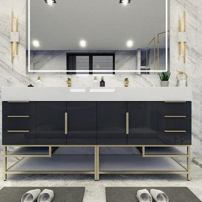 Elara 72&quot; High Gloss Gray Freestanding Vanity With Double Reinforced White Acrylic Sinks