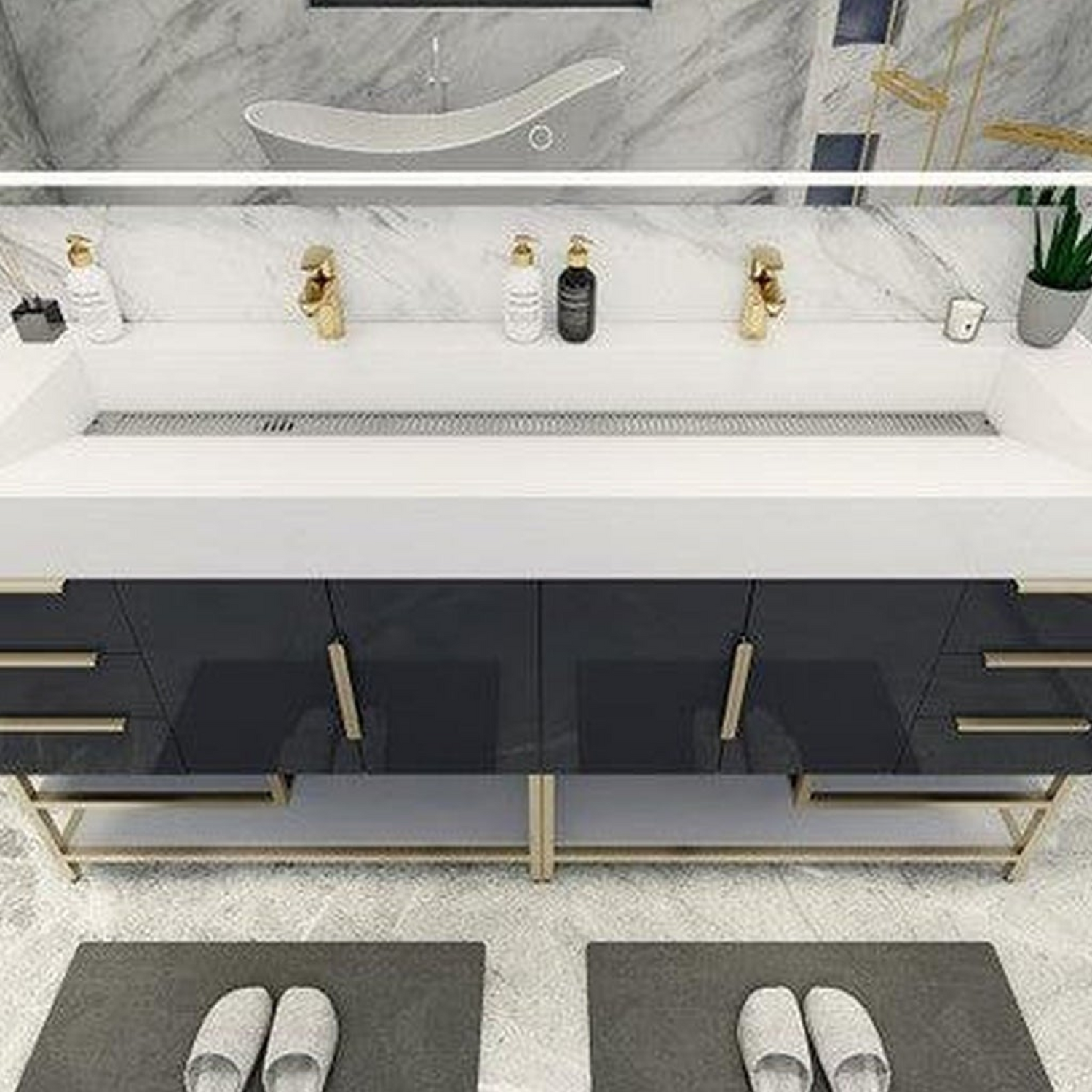Elara 72&quot; High Gloss Gray Freestanding Vanity With Double Reinforced White Acrylic Sinks