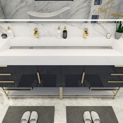 Elara 72&quot; High Gloss Gray Freestanding Vanity With Double Reinforced White Acrylic Sinks
