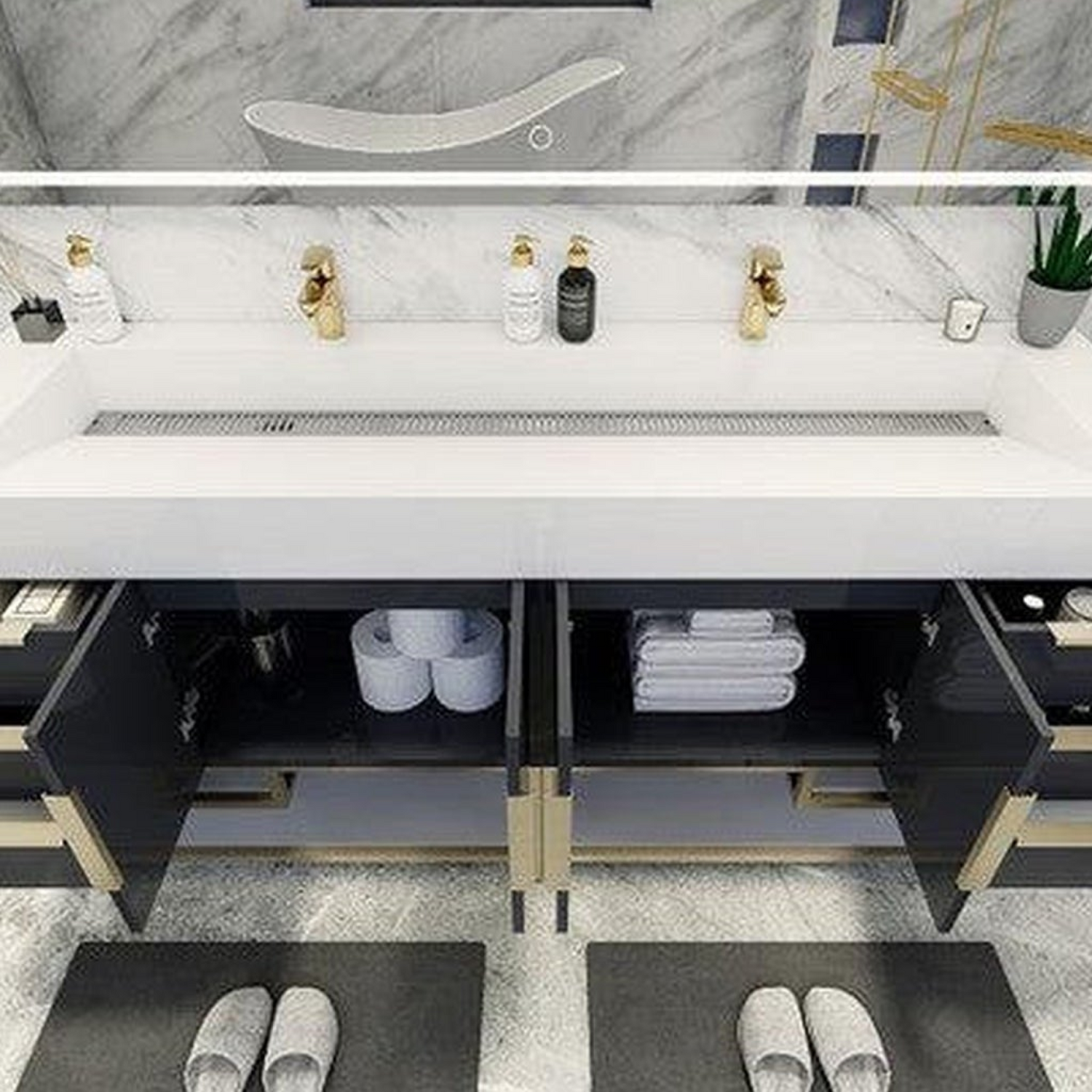 Elara 72&quot; High Gloss Gray Freestanding Vanity With Double Reinforced White Acrylic Sinks