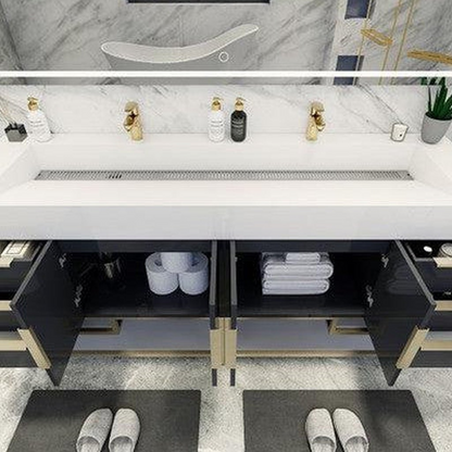 Elara 72&quot; High Gloss Gray Freestanding Vanity With Double Reinforced White Acrylic Sinks