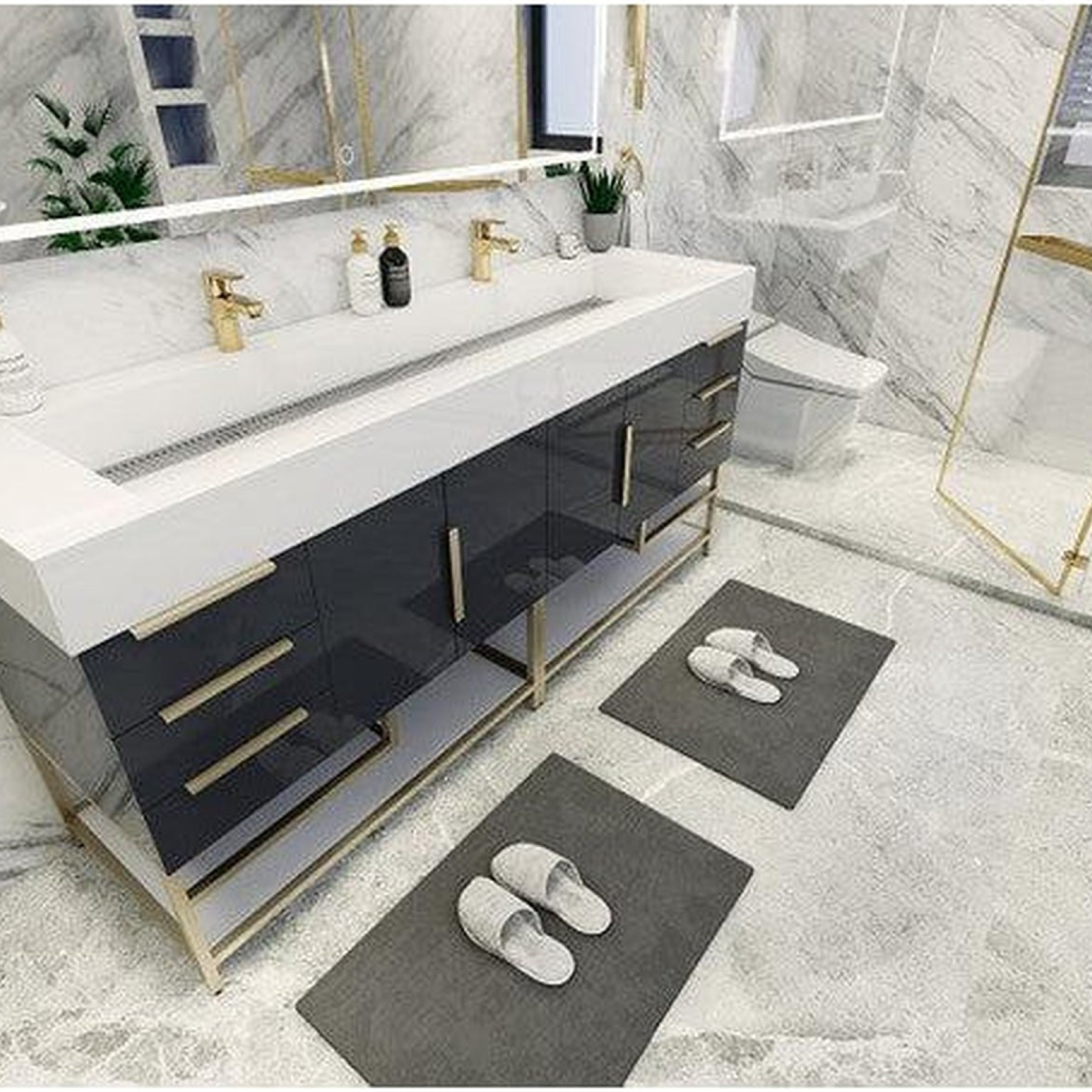 Elara 72&quot; High Gloss Gray Freestanding Vanity With Double Reinforced White Acrylic Sinks