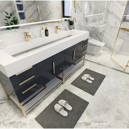 Elara 72&quot; High Gloss Gray Freestanding Vanity With Double Reinforced White Acrylic Sinks