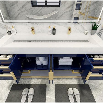 Elara 72&quot; High Gloss Night Blue Freestanding Vanity With Double Reinforced White Acrylic Sinks