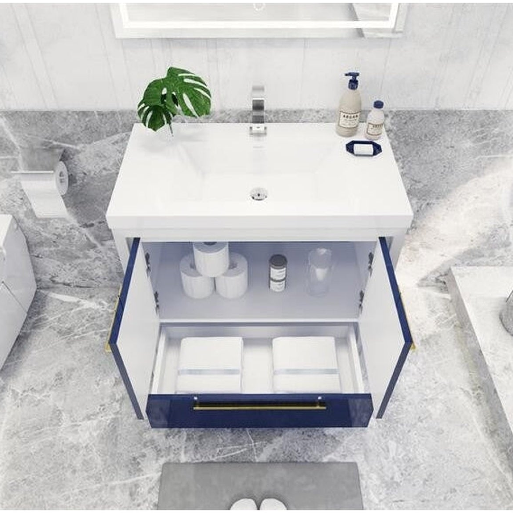 Amara 36&quot; High Gloss Night Blue Freestanding Vanity With Single Reinforced White Acrylic Sink