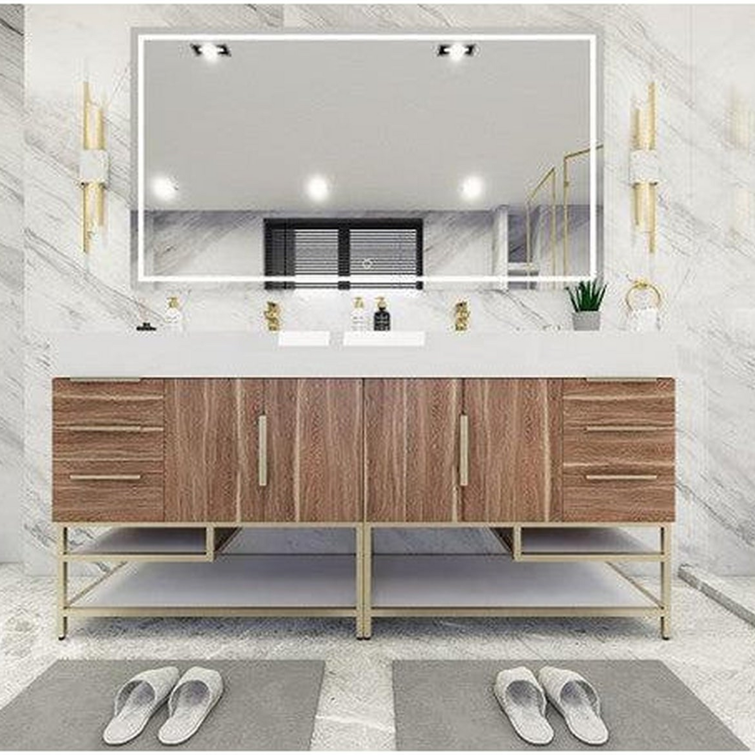 Elara 72&quot; White Oak Freestanding Vanity With Double Reinforced White Acrylic Sinks