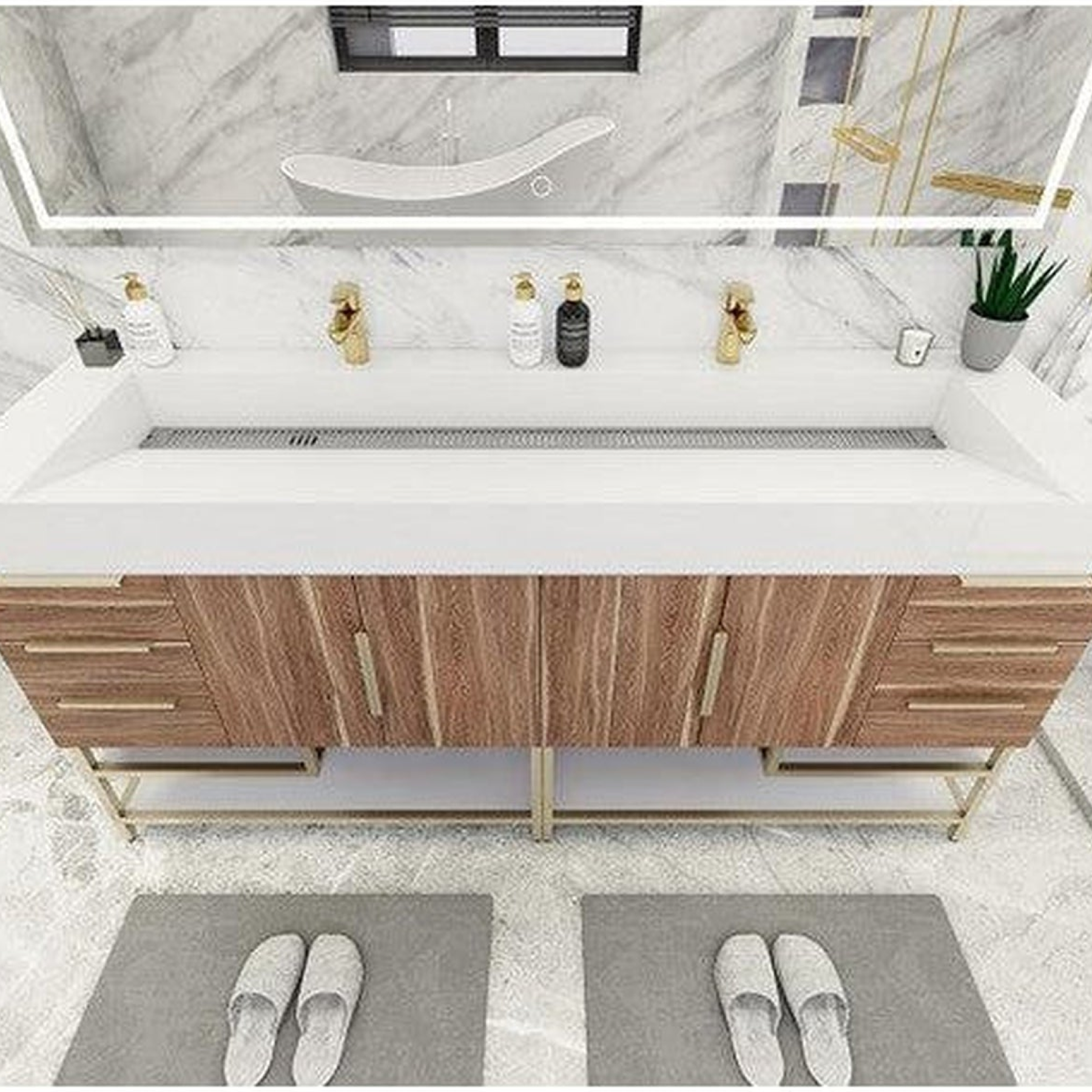 Elara 72&quot; White Oak Freestanding Vanity With Double Reinforced White Acrylic Sinks