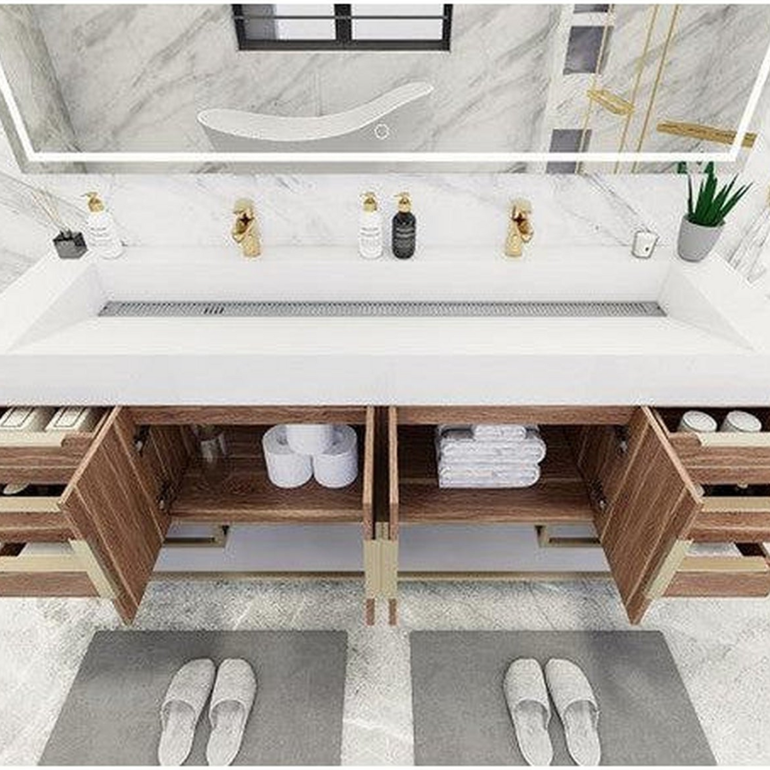 Elara 72&quot; White Oak Freestanding Vanity With Double Reinforced White Acrylic Sinks