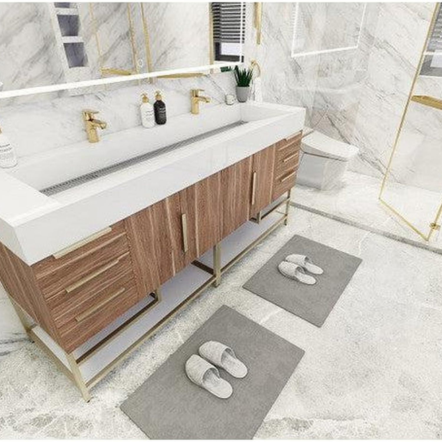 Elara 72&quot; White Oak Freestanding Vanity With Double Reinforced White Acrylic Sinks